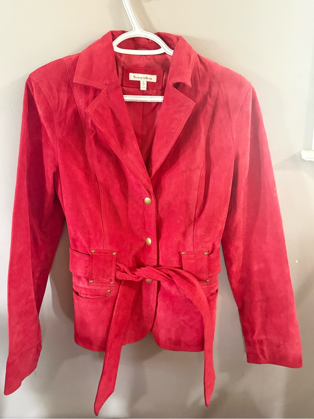 Vintage red leather suede jacket Red size 4 Yvonne Marie #belted #western#blazer